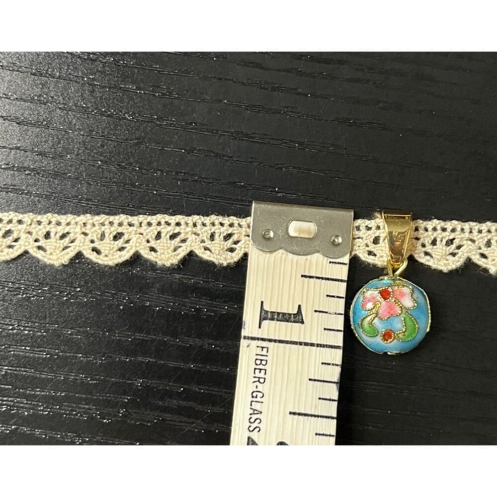 Handmade Delicate Crochet Lace Choker with Upcycled Petit Cloisonne Pendant - Picture 5 of 5